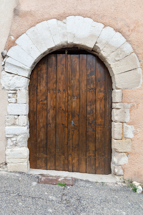 Aged wooden double door